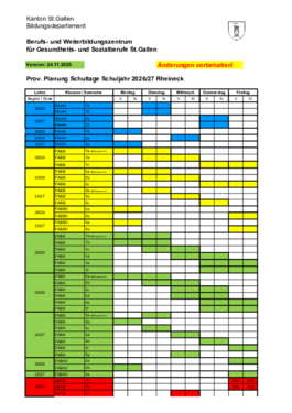 Provisorische Planung Schultage Rheineck SJ 2026/27