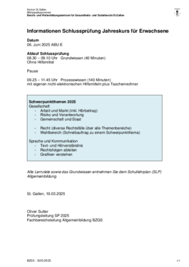 Jahreskurs Allgemeinbildung für Erwachsene Schwerpunktthemen Schlussprüfung 2025