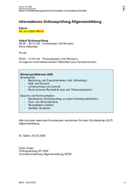 Jahreskurs Allgemeinbildung für Erwachsene Schwerpunktthemen Schlussprüfung 2026