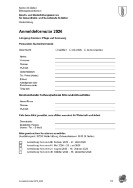 Anmeldung Lehrgang Assistenz Pflege und Betreuung 2026