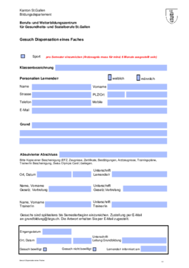 Gesuch Dispensation eines Faches