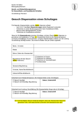 Gesuch Dispensation eines Schultags