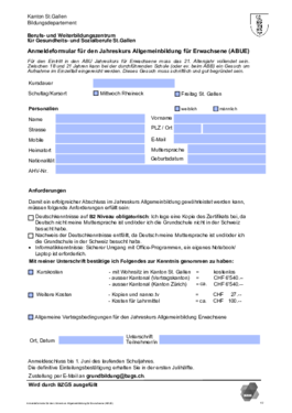 Anmeldung Jahreskurs Allgemeinbildung für Erwachsene