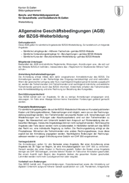 Allgemeine Geschäftsbedingungen BZGS Weiterbildung